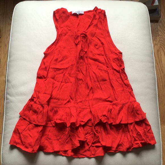 Ro & De Tops - Ro & De tie up bright tomato red ruffle shirt Ro & De Tops - Ro & De tie up bright tomato red ruffle shirt